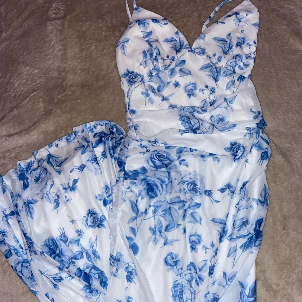 Floral Blue and White Maxi Dress